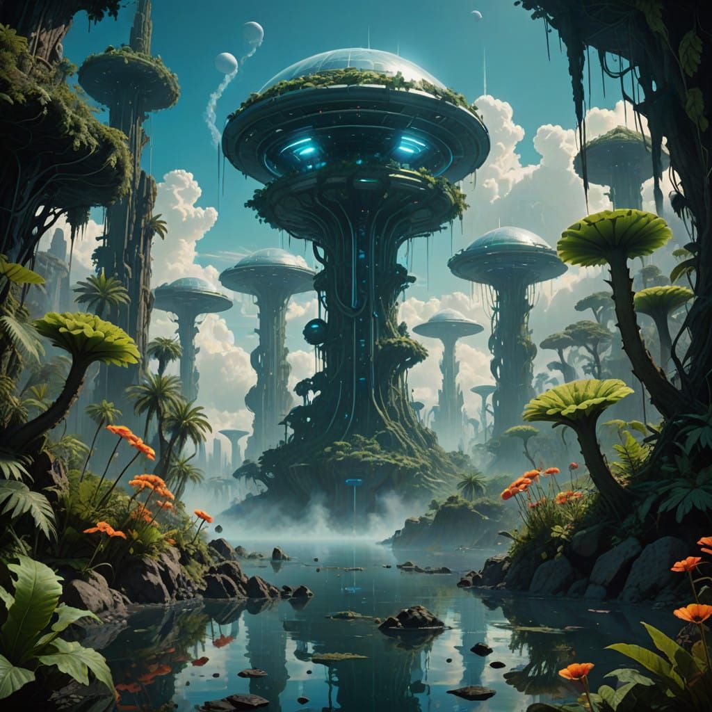 Lush Jungle Meets Futuristic Metropolis in Vibrant, Retro-Fu...