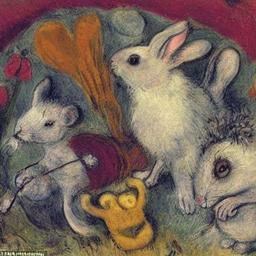 Old Rabbit Guides Mice to Sleep Amidst Nightmares