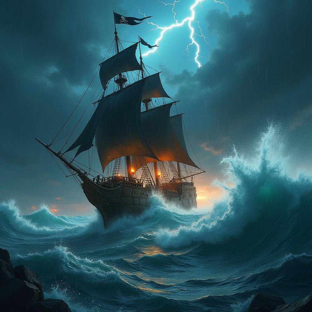Pirate Ship Battle on Stormy Seas