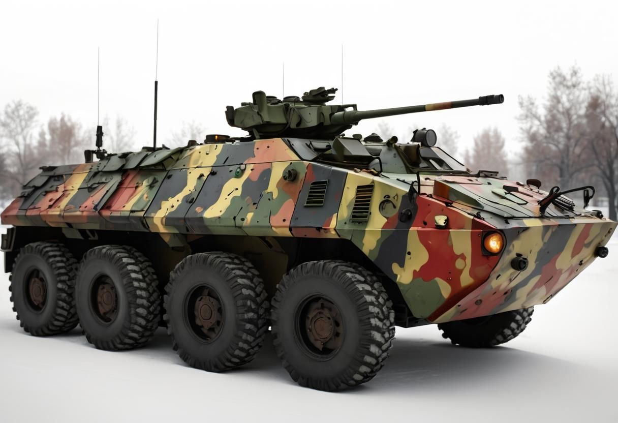 Hyperrealistic BTR 80 in Red and Black Camouflage