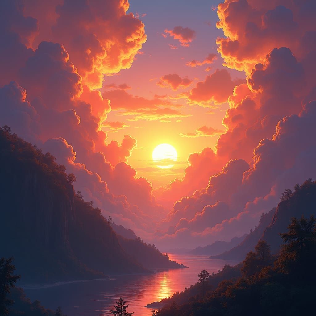 Majestic Sunset Over Mystical Landscape