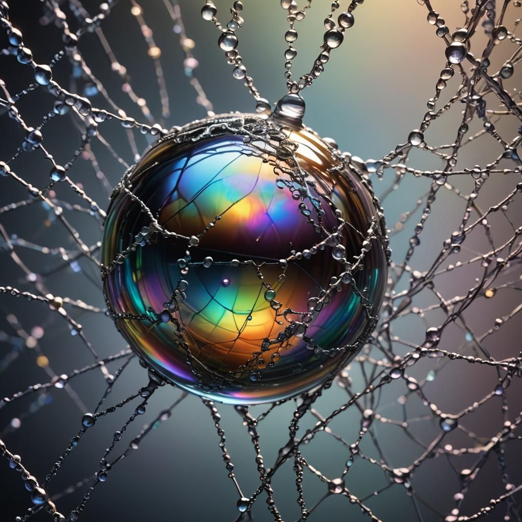 Iridescent Orb with DNA Patterns in Macro Photography