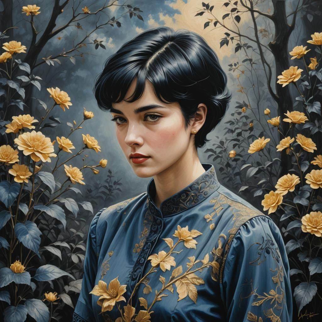 Elegant Noir Woman in Charcoal Painting