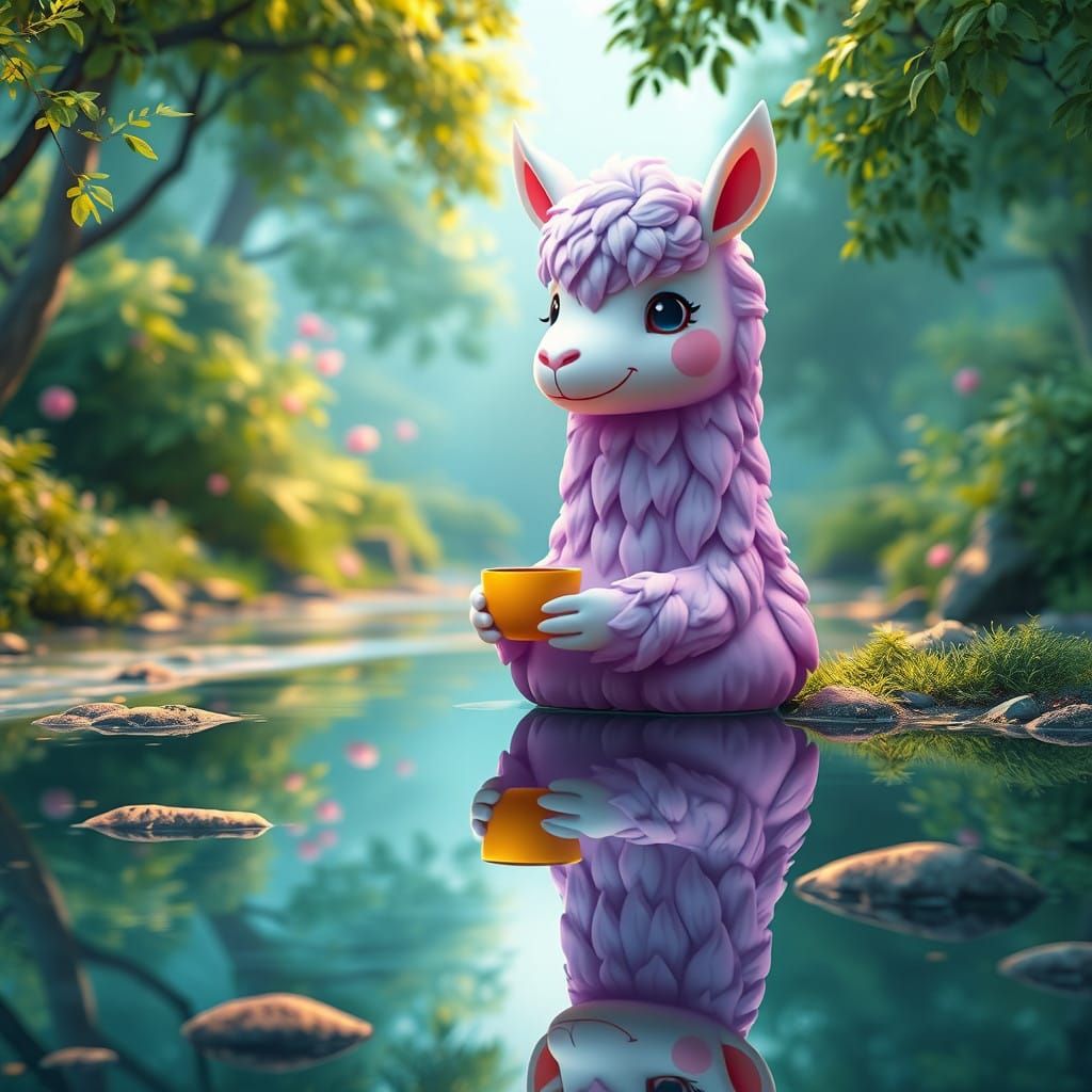 Serenely Smiling 3D Cartoon Lama in Lilac Harmony