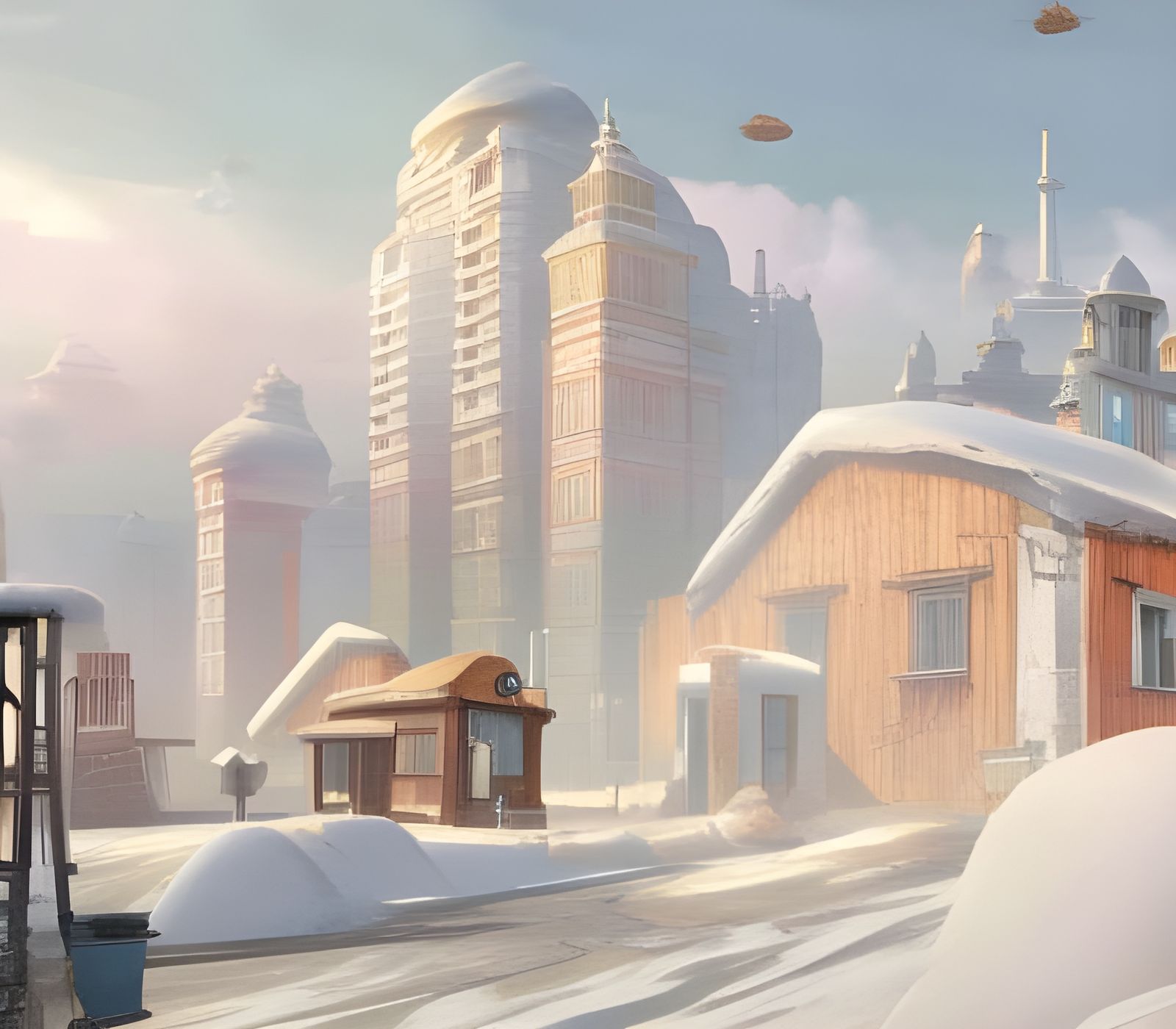 Frozen Factory Winter Landscape Cartoon Illustration