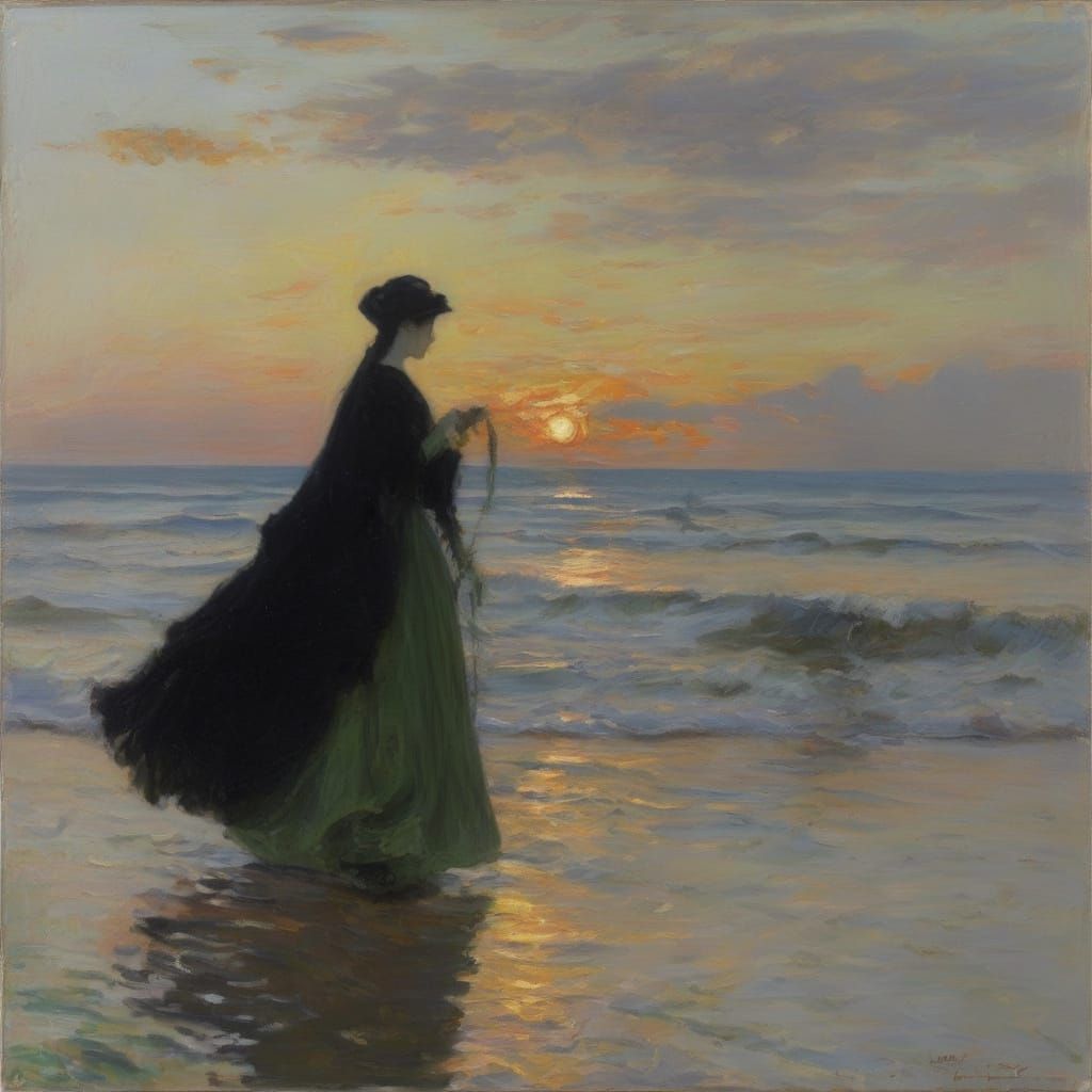 Dark Star & Scythe Guarding Girl on Seashore