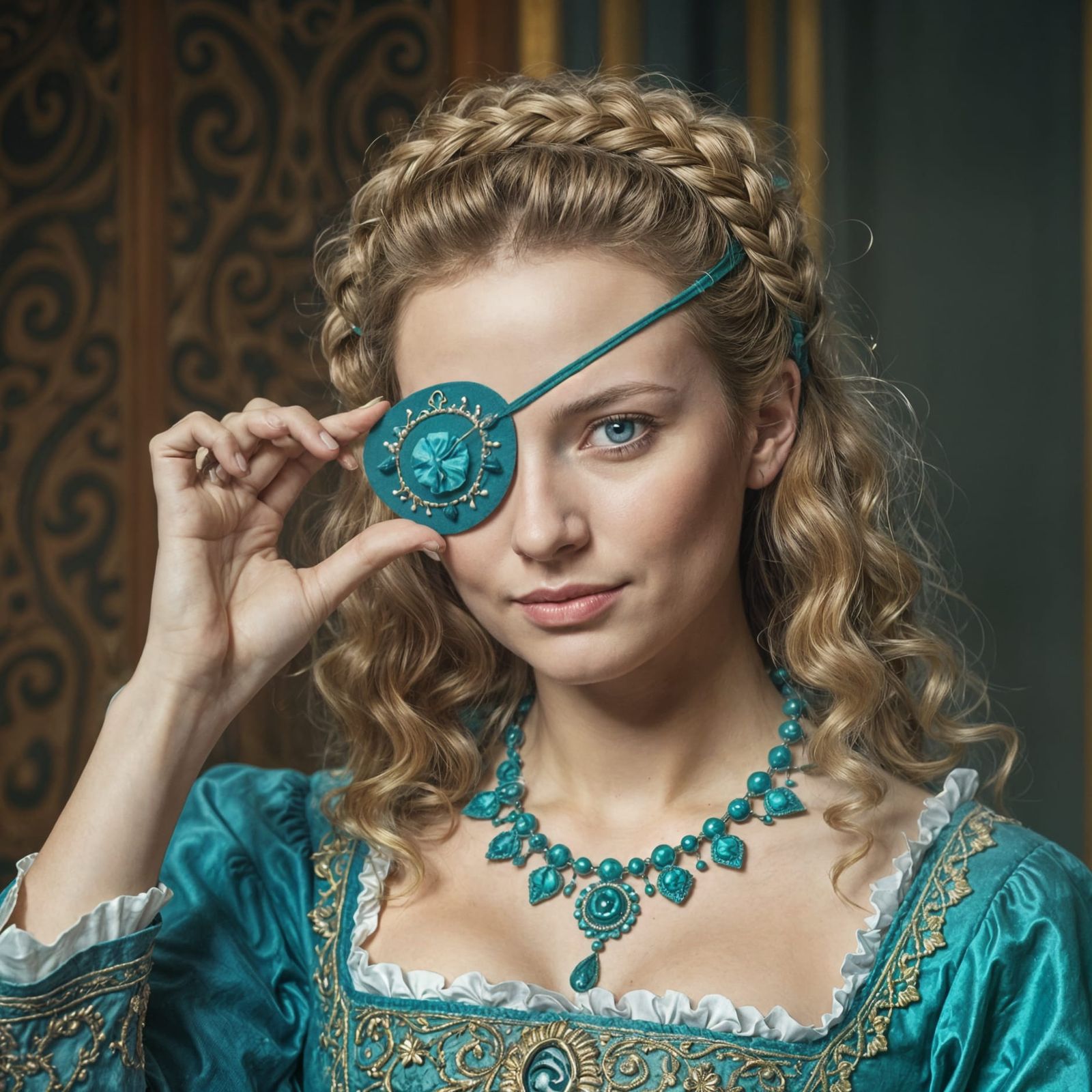 Baroque Beauty Lifts Her Luminous Eyepatch in a Venetian Pal...