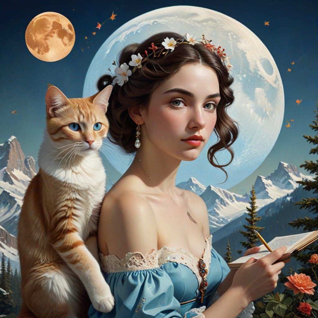 Ethereal American Realism Painting with Vibrant Parrish Blue