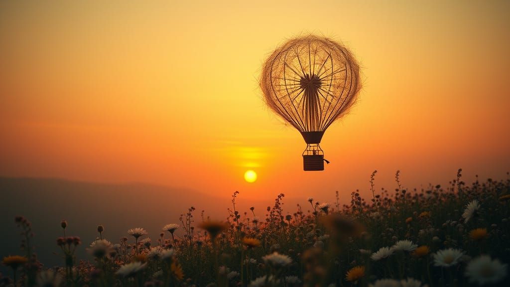 Dandelion Hot Air Balloon in Surrealist Style