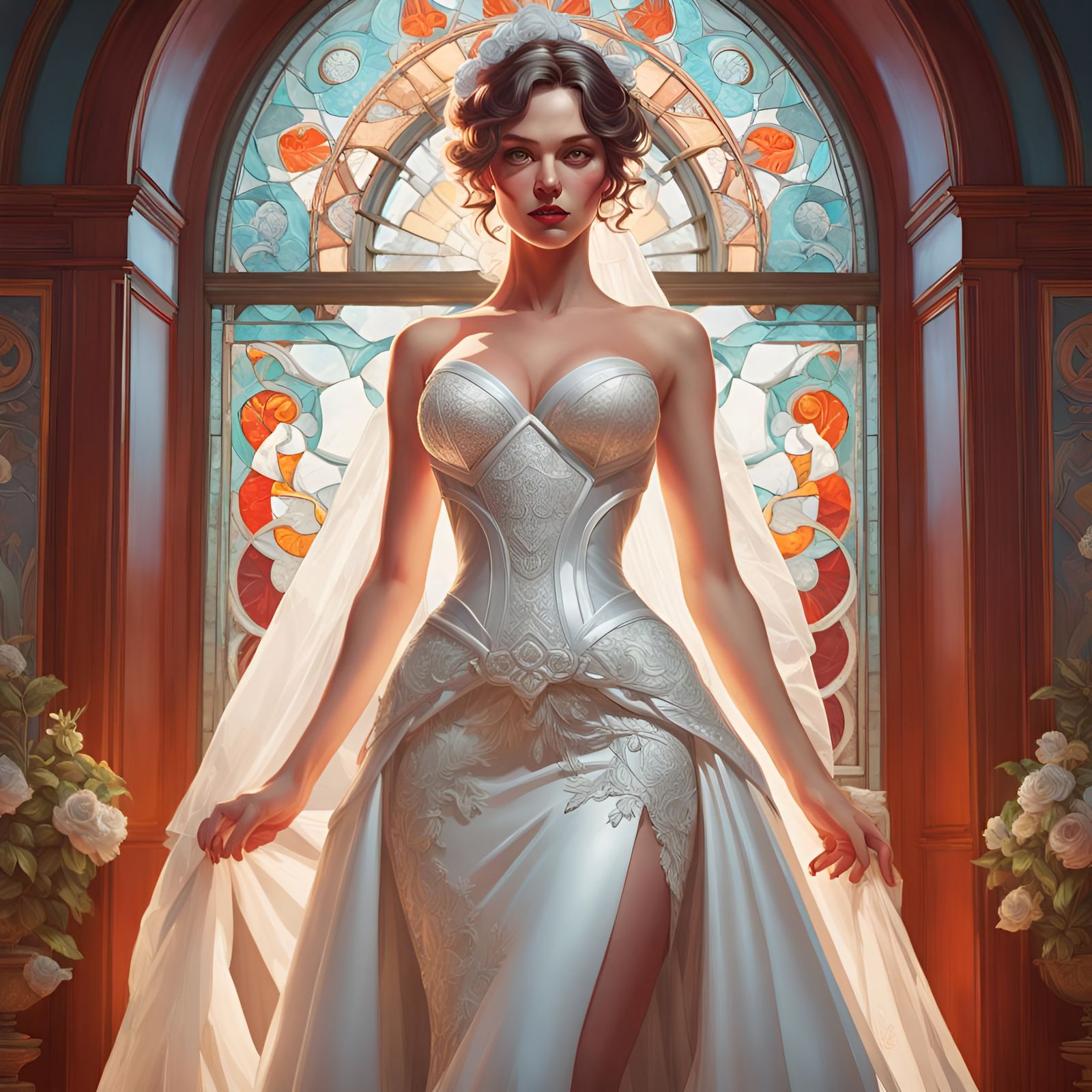 Bride in Intricate Wedding Dress: Hyperdetailed Portrait