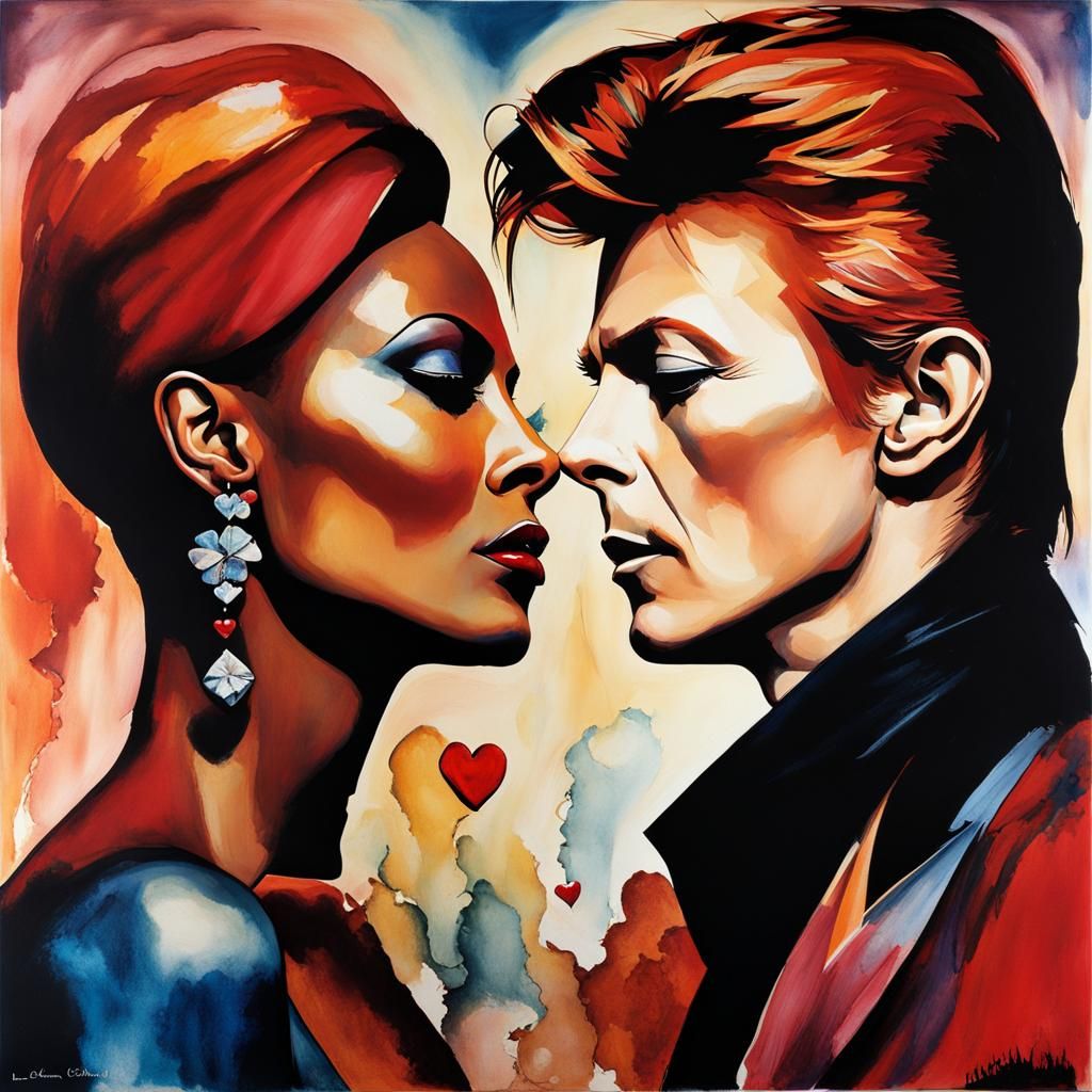David Bowie and Iman: Surreal Gothic Alcohol Ink Art