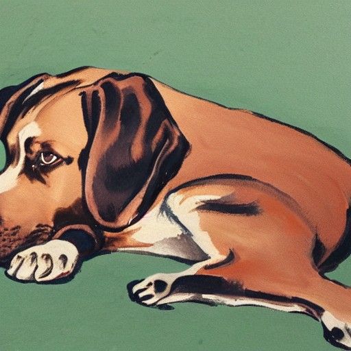 Dog Looking at Master: Gouache Style Painting