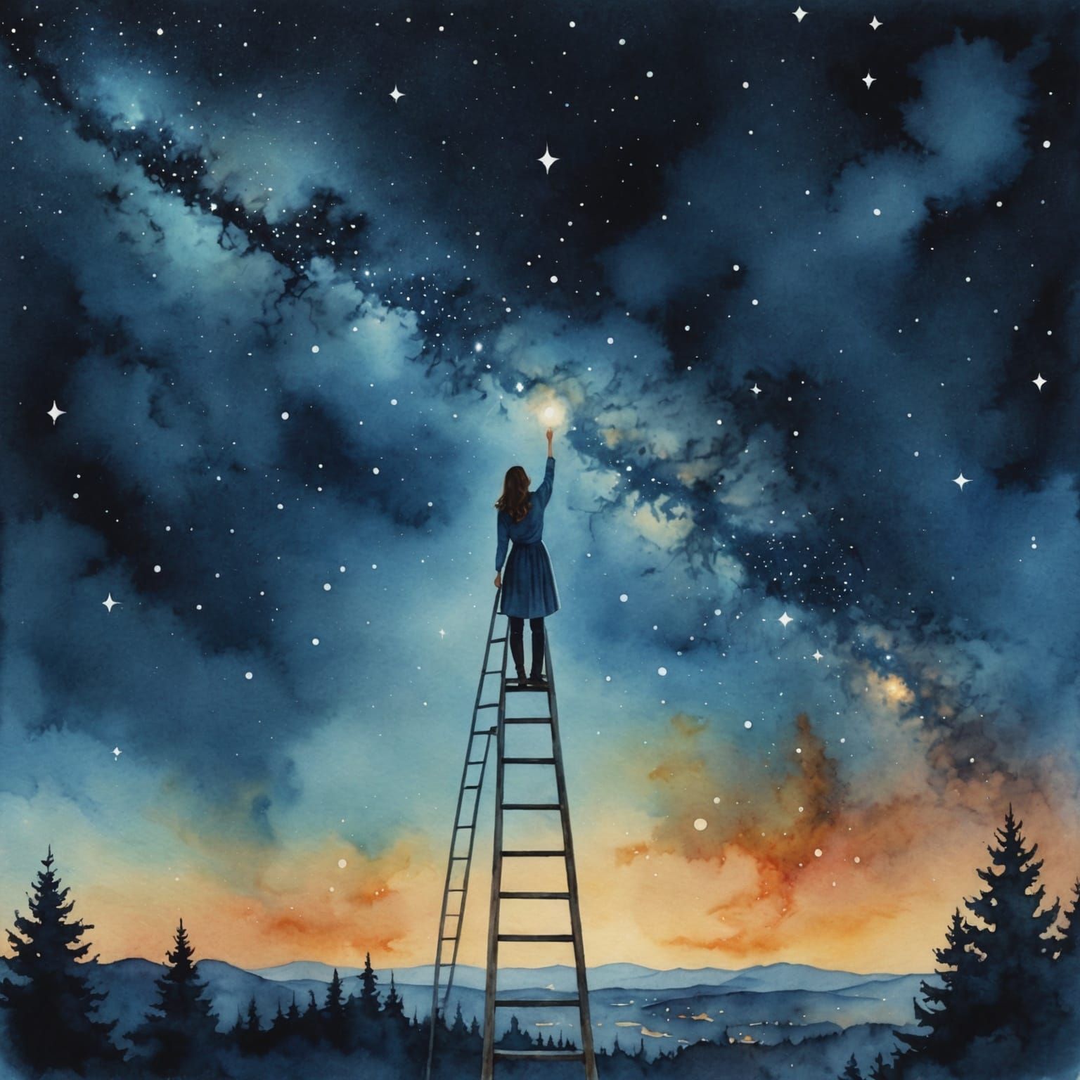 Ethereal Watercolour: Woman Paints the Night Sky