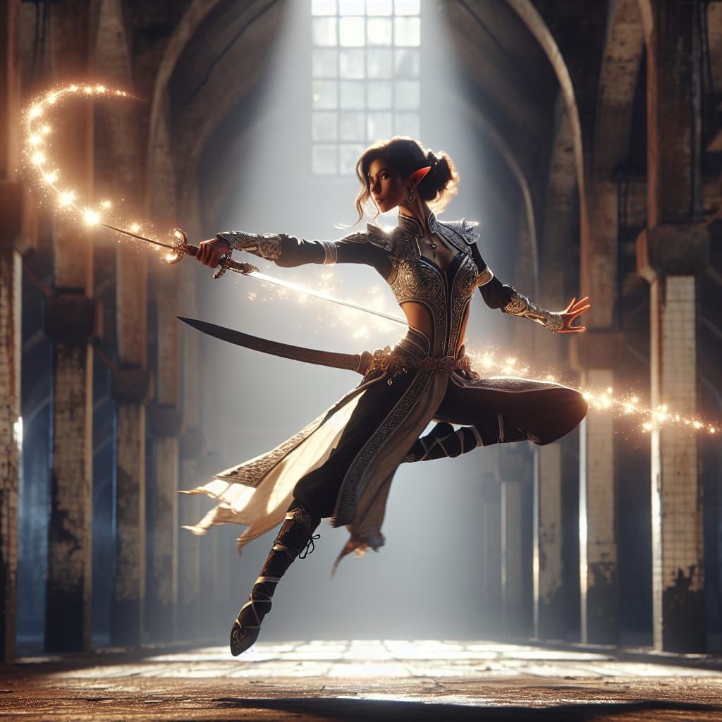 Elven Sword Dancer in Abandoned Warehouse