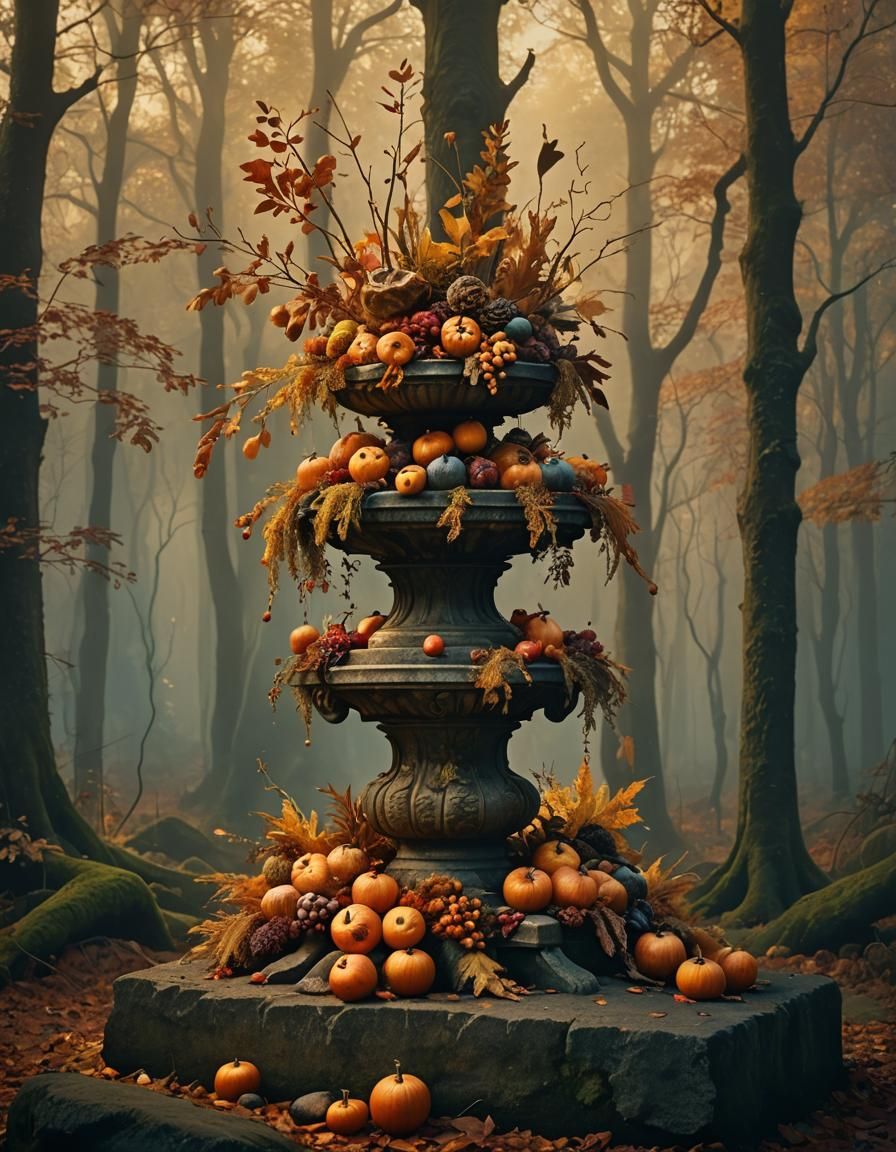 Mystical Autumn Still Life in a Twilight Forest