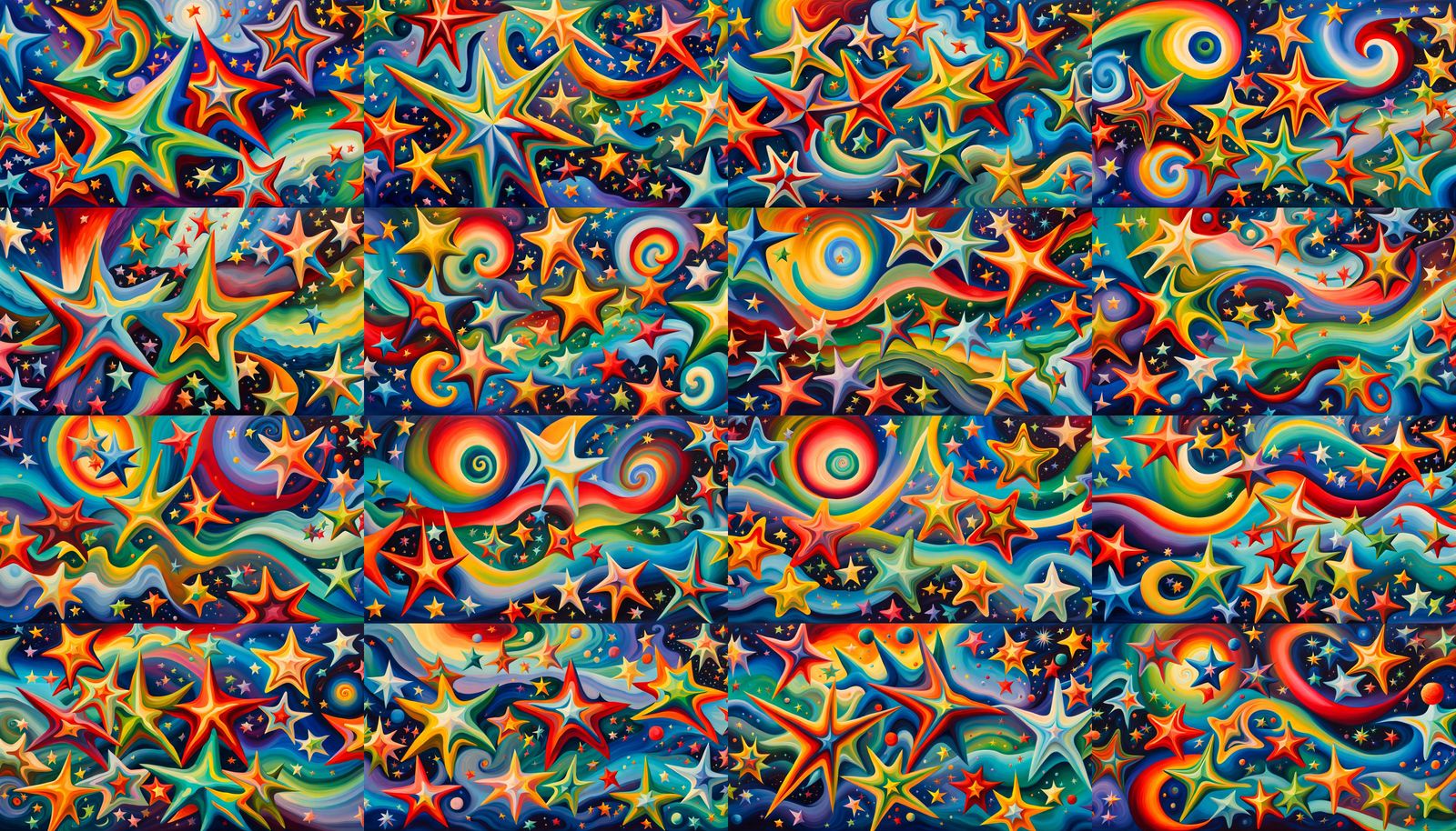 Iridescent Stars in Aboriginal Impasto Oil Painting