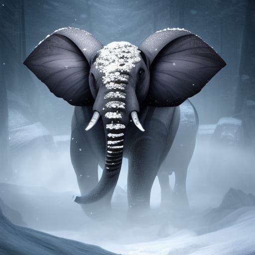 Dark Fantasy Battle Snow Elephant Portrait