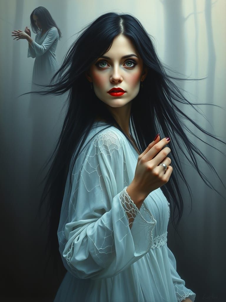 Ethereal Beauty in Haunting Oil Painting