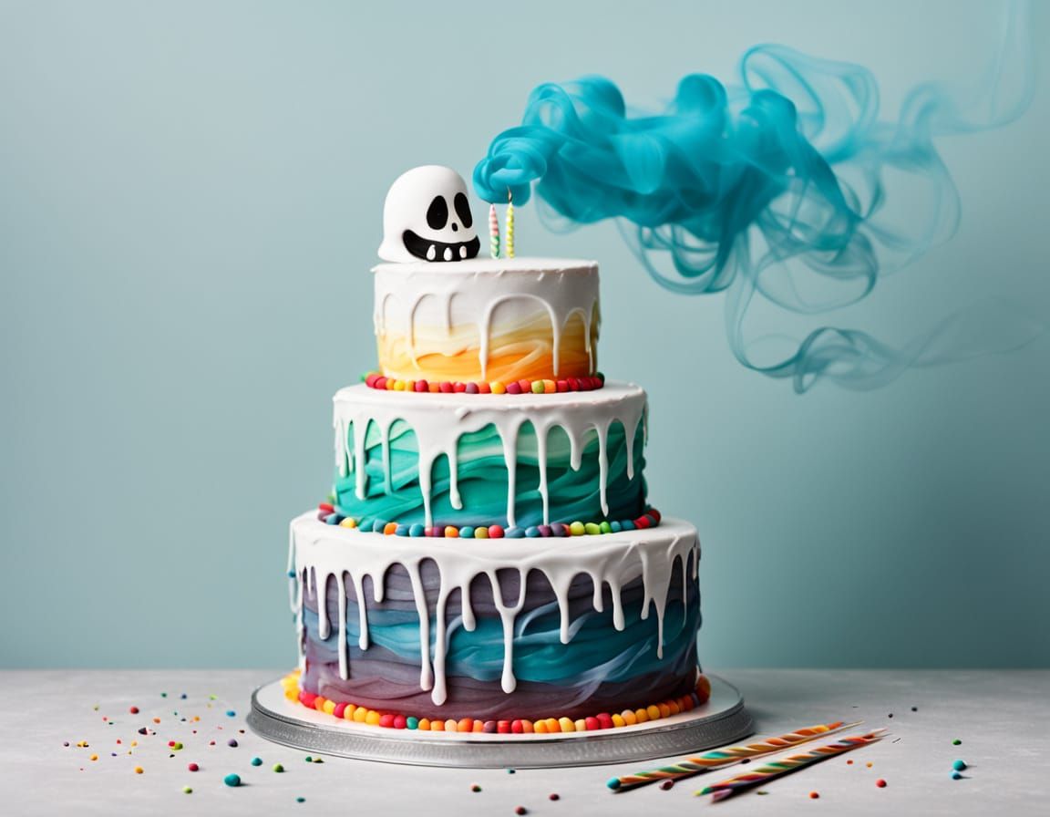 Ghostly Birthday Cake Made of Swirling Smoke and Mist