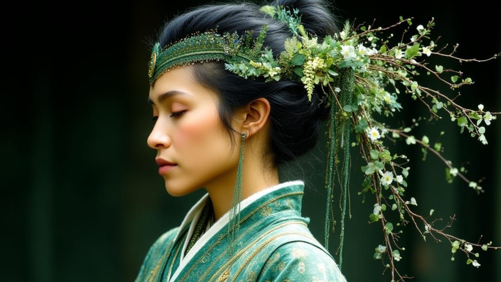 Elegant Warrior in Green & White Wuxia Robes