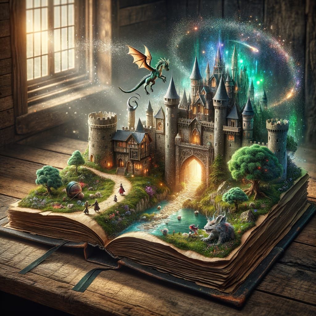 Ancient Parchment Book Unfolds Whimsical Fairy Tale Kingdom