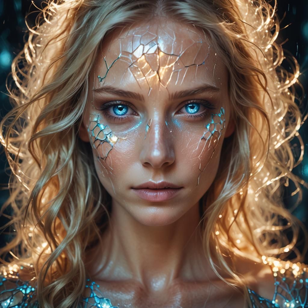 Ethereal Portrait of a Blonde Woman with Glowing Aura