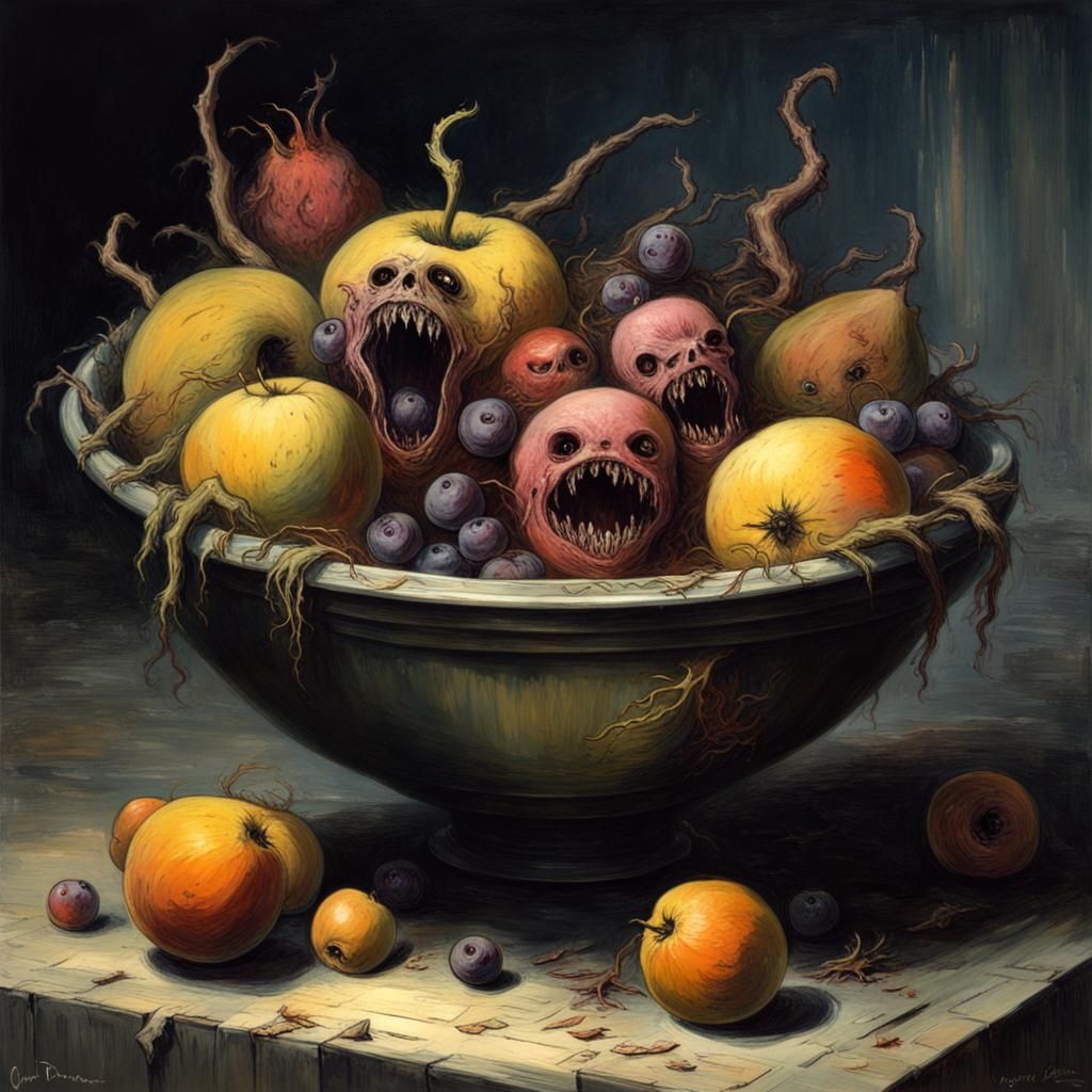 Undead Fruit Monsters in Horror Illustration