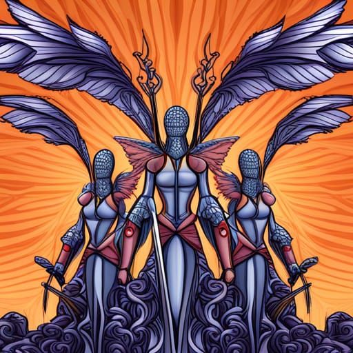 Winged Knights in Medieval Armor Over Castle