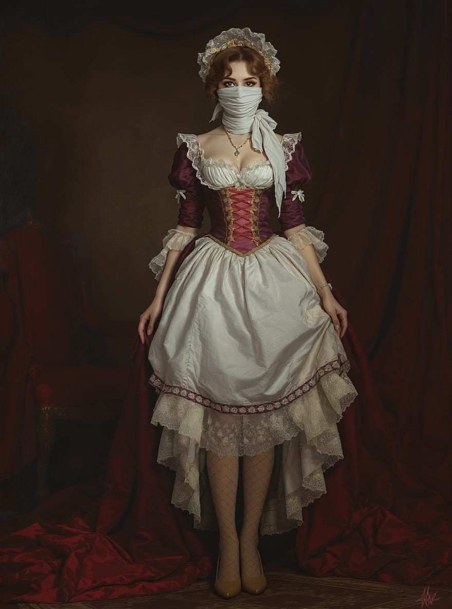 Victorian Maiden in Jacquard Pantyhose, Art Nouveau Portrait