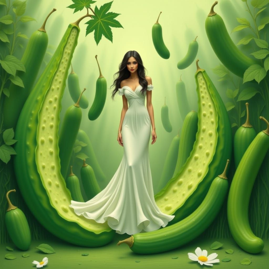 Woman in Pickle: Whimsical Dreamlike Scene