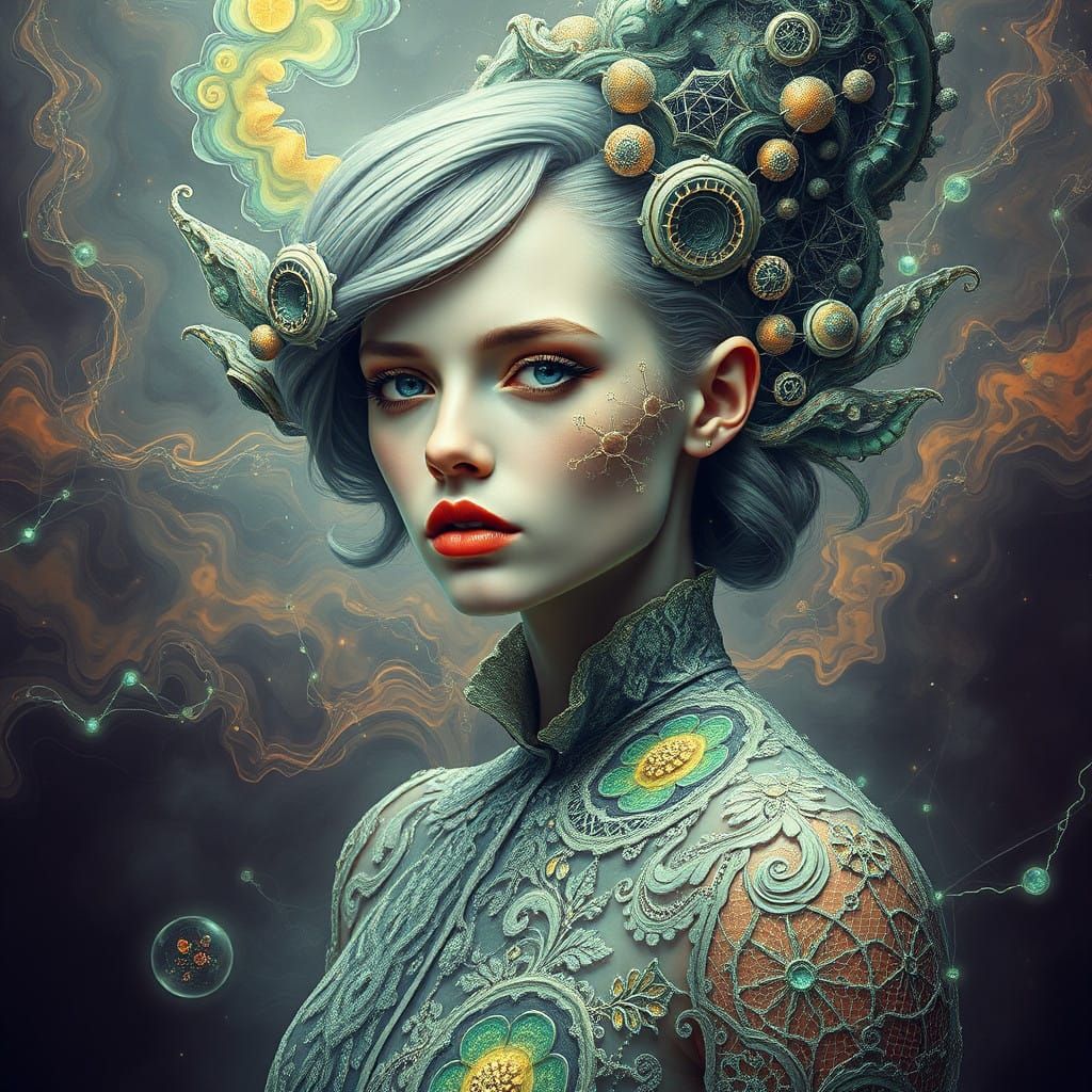 Androgynous Figure Merges Art Nouveau and Surrealism in Drea...