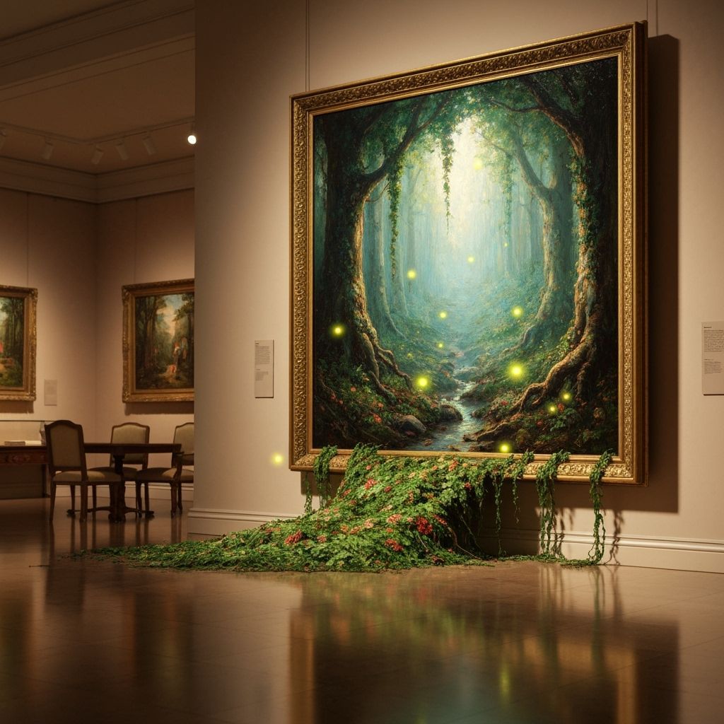 Mystical Forest Painting Flows Onto Museum Floor