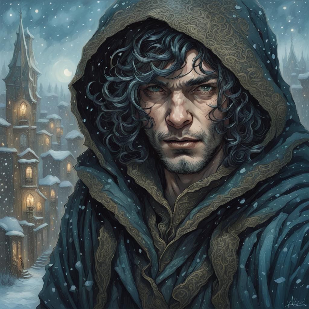 Ornate Portrait of Halfling Rogue in Winter City