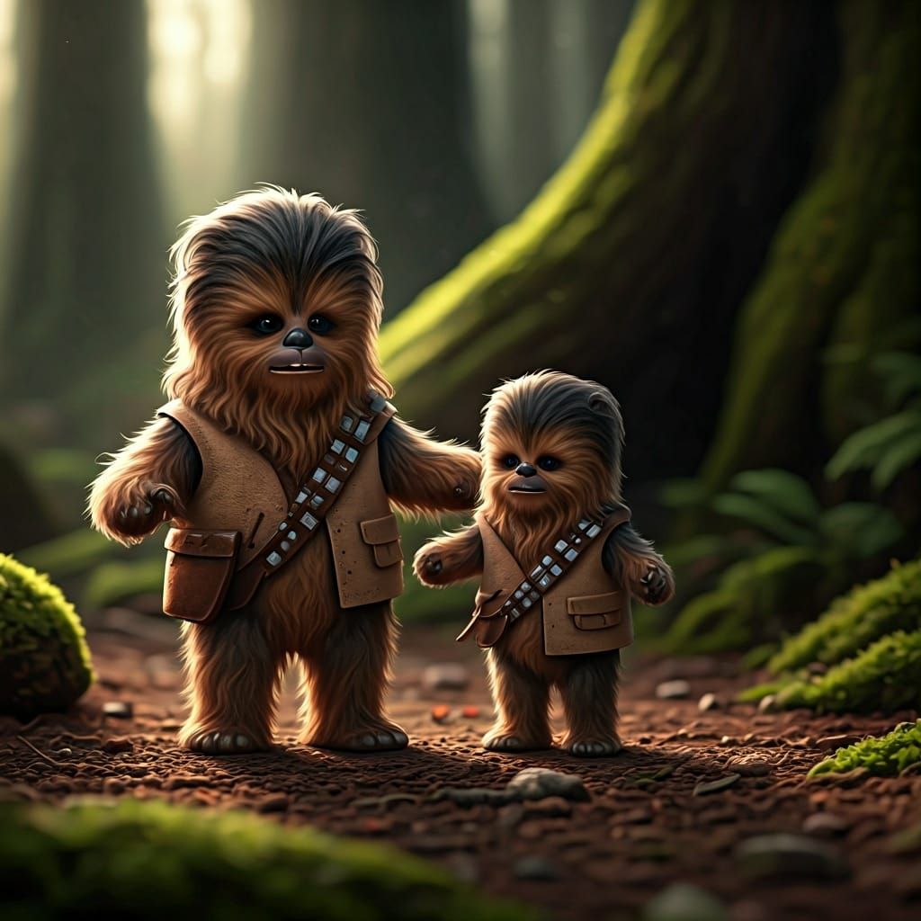 Mini Wookiees Play in Lush Forest
