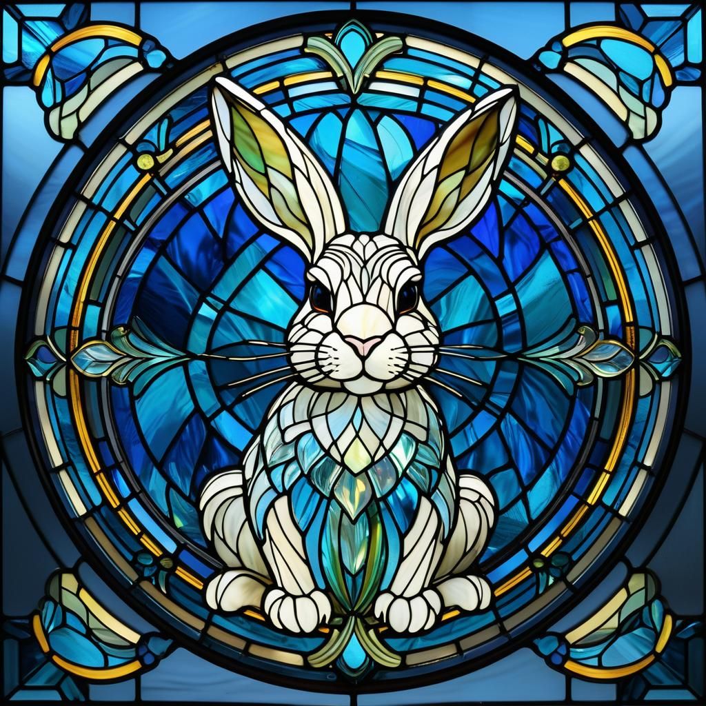 Art Deco Stained Glass Iridescent Rabbit