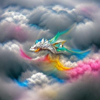 Diamond Dragon Flight Through Colorful Clouds