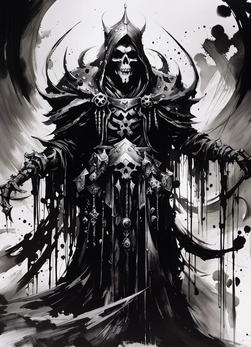 Kel'Thuzad Lich: Sinister Black & White Ink Painting