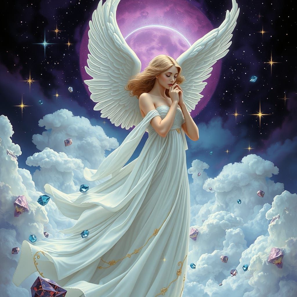 Angel Weeping Crystal Tears in Art Nouveau Style