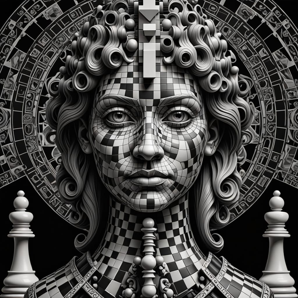 Chess Piece Portrait in Geometric Fractal Style