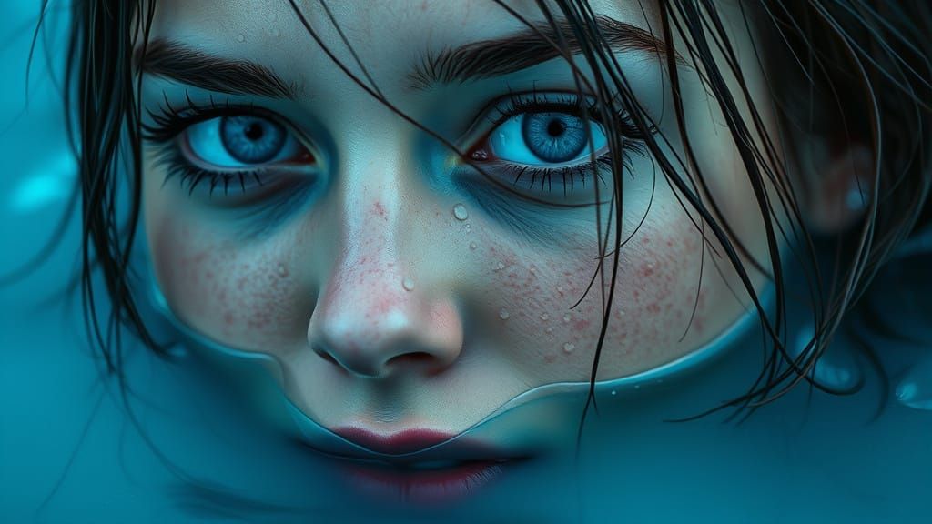 Serene Aquatic Goddess in Cool Blue Tone