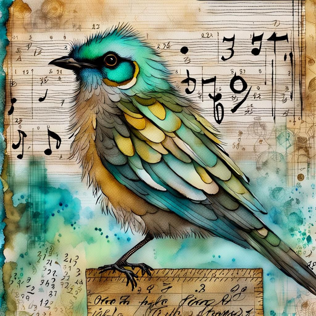 Exotic Bird Collage in Mixed Media Style