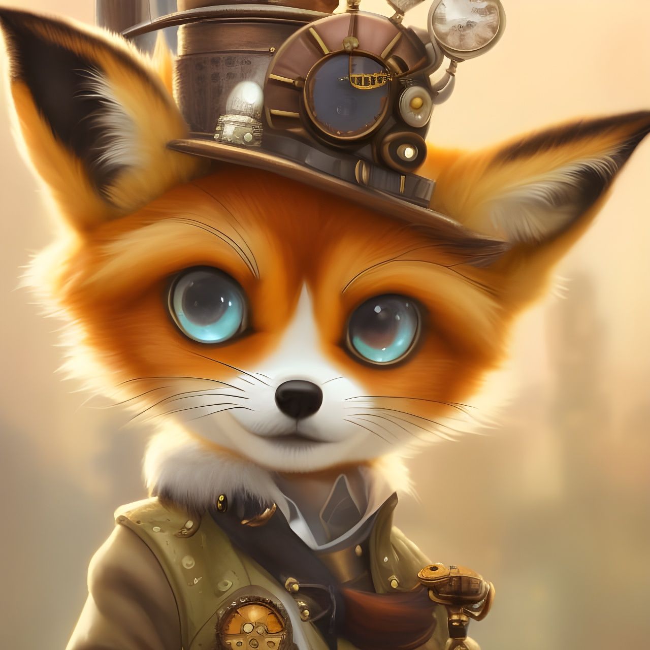 Chibi Steampunk Fox Portrait in Digital Art Style
