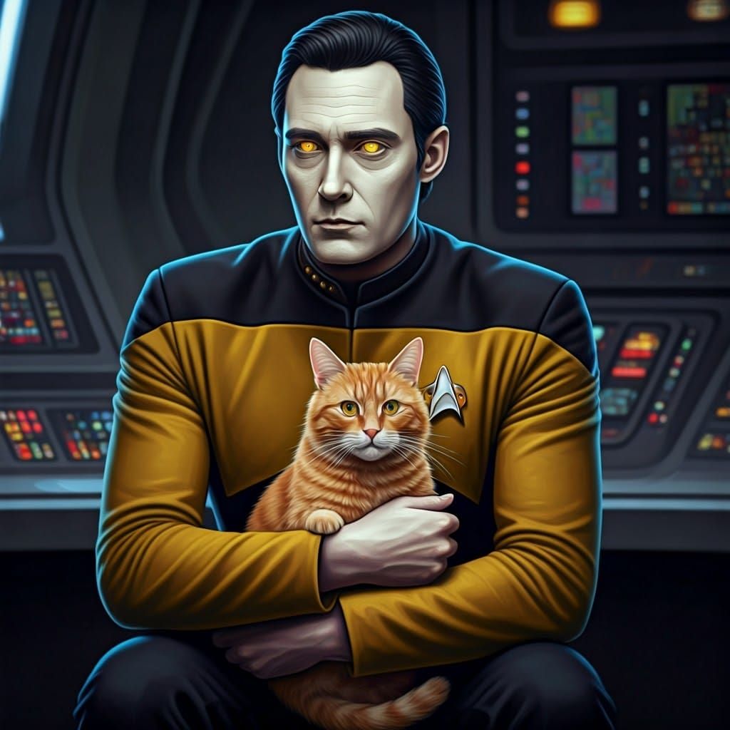 Commander Data Cradling Spot in Futuristic Style