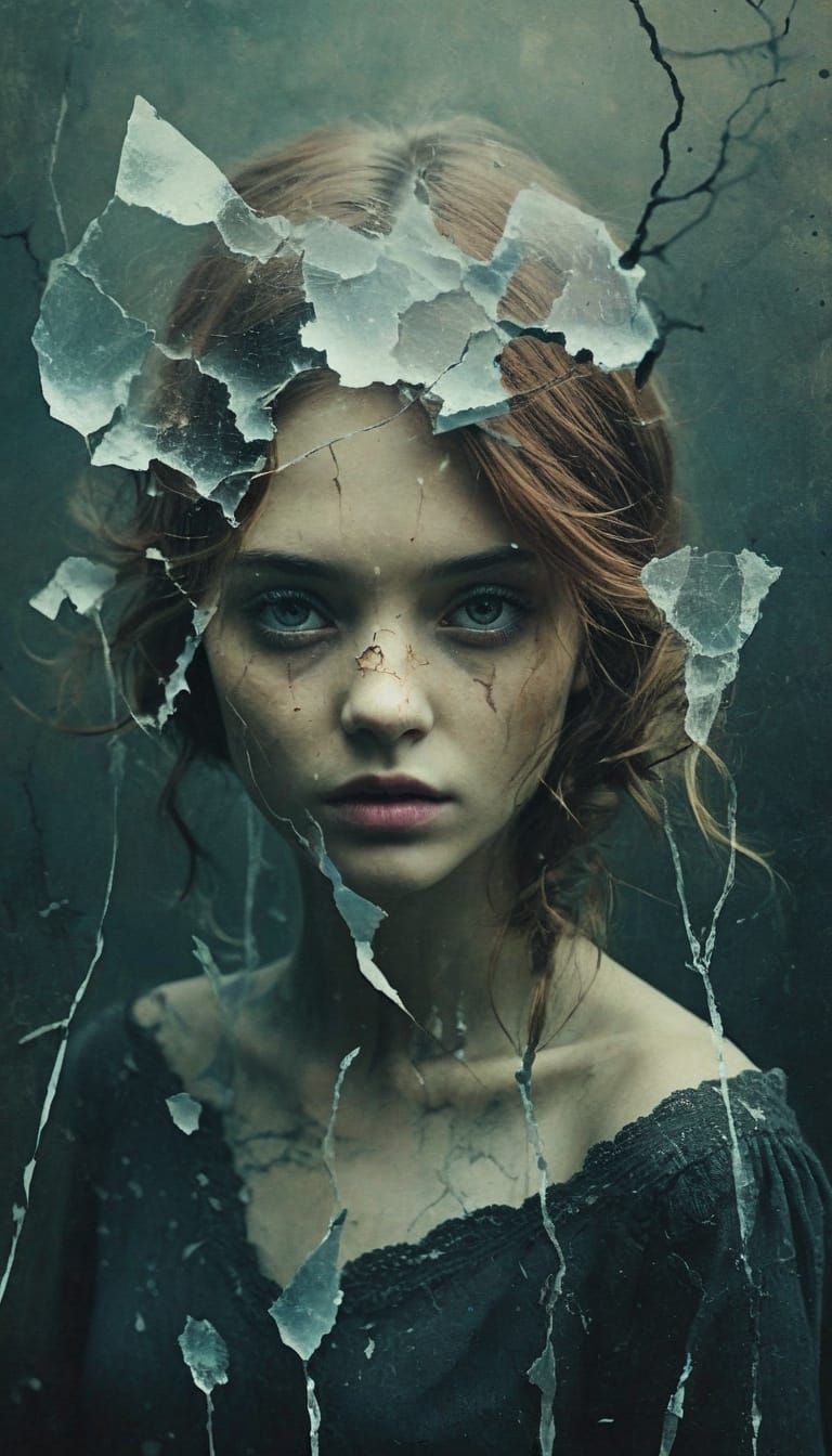 Surreal Double Exposure Art on Vintage Cracked Paper