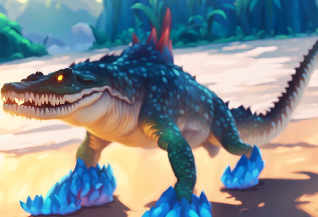 Surreal Crocodile in Vibrant Jungle Oil Painting