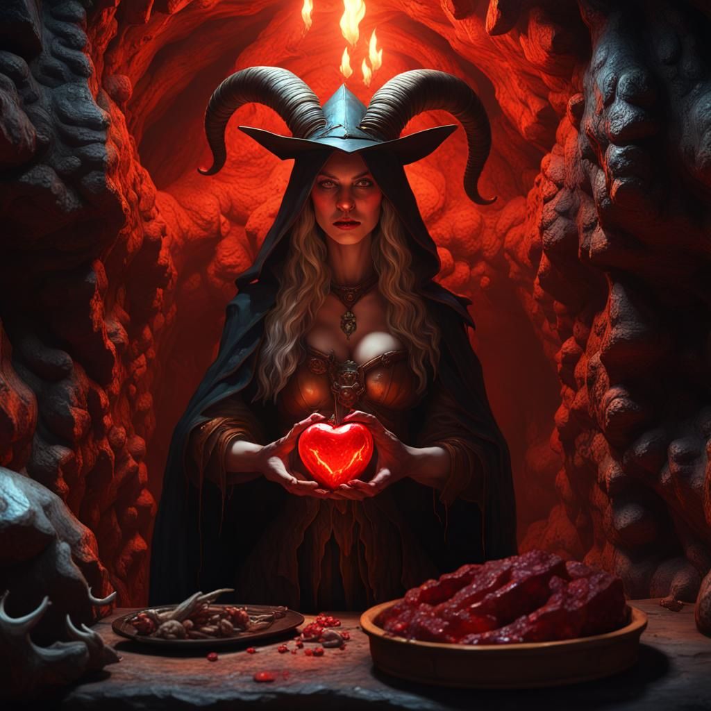 Witch in Bloody Cave: Dark Fantasy Concept Art