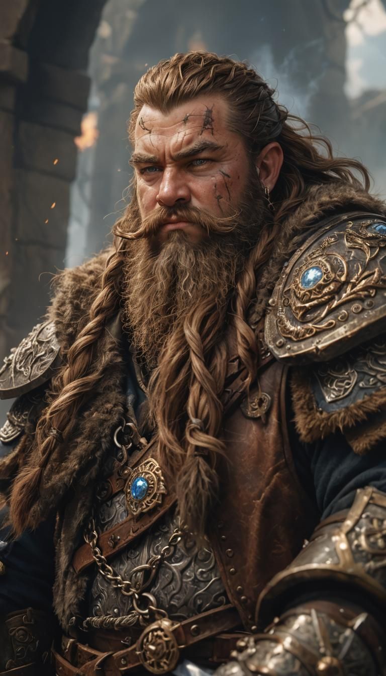 Realistic Dwarf Warrior with Scar and Braid