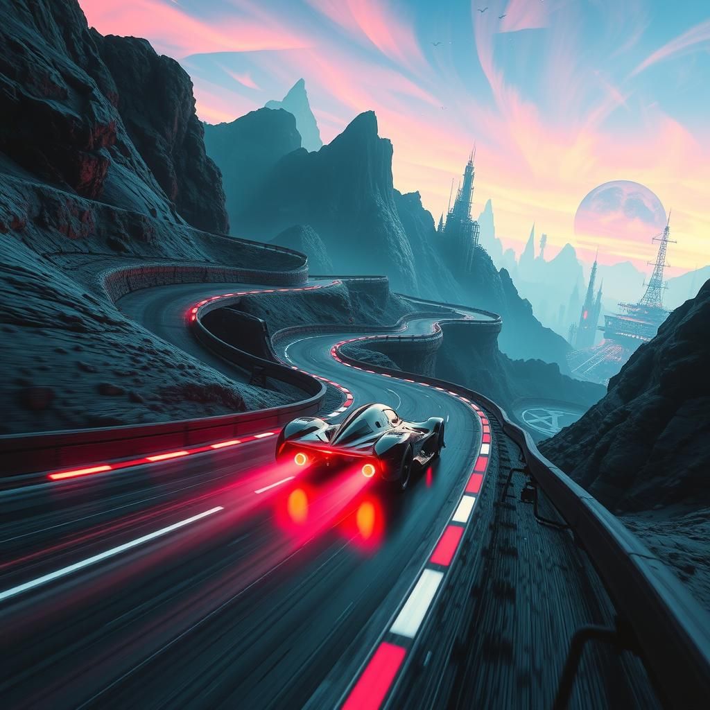 Futuristic Race Car in Surreal Dreamscape