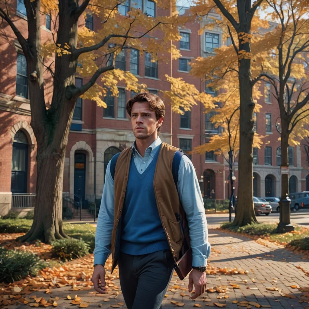 Man Walks on Boston University Campus: Fantasy Art