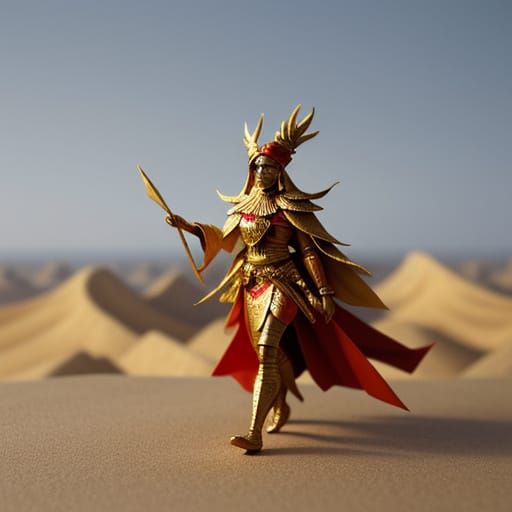 Origami Shaman in Golden Desert